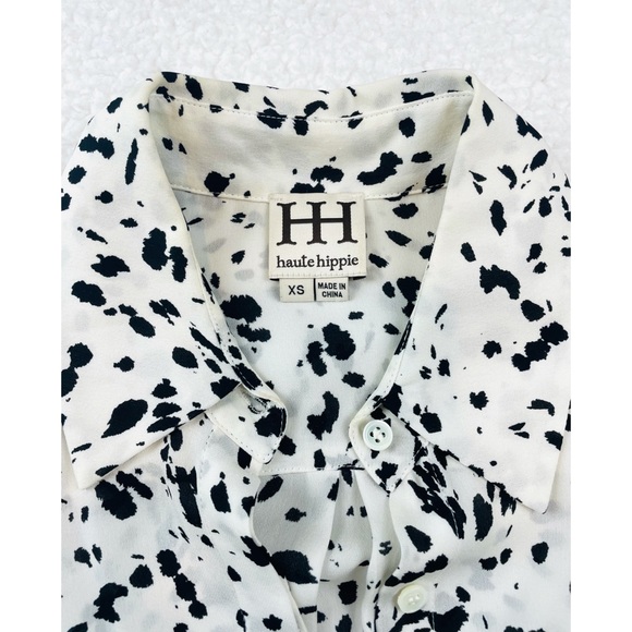 HAUTE HIPPIE • Dalmatian Print Semi-Sheer Button-Down Long Sleeve Shirt - Picture 9 of 11
